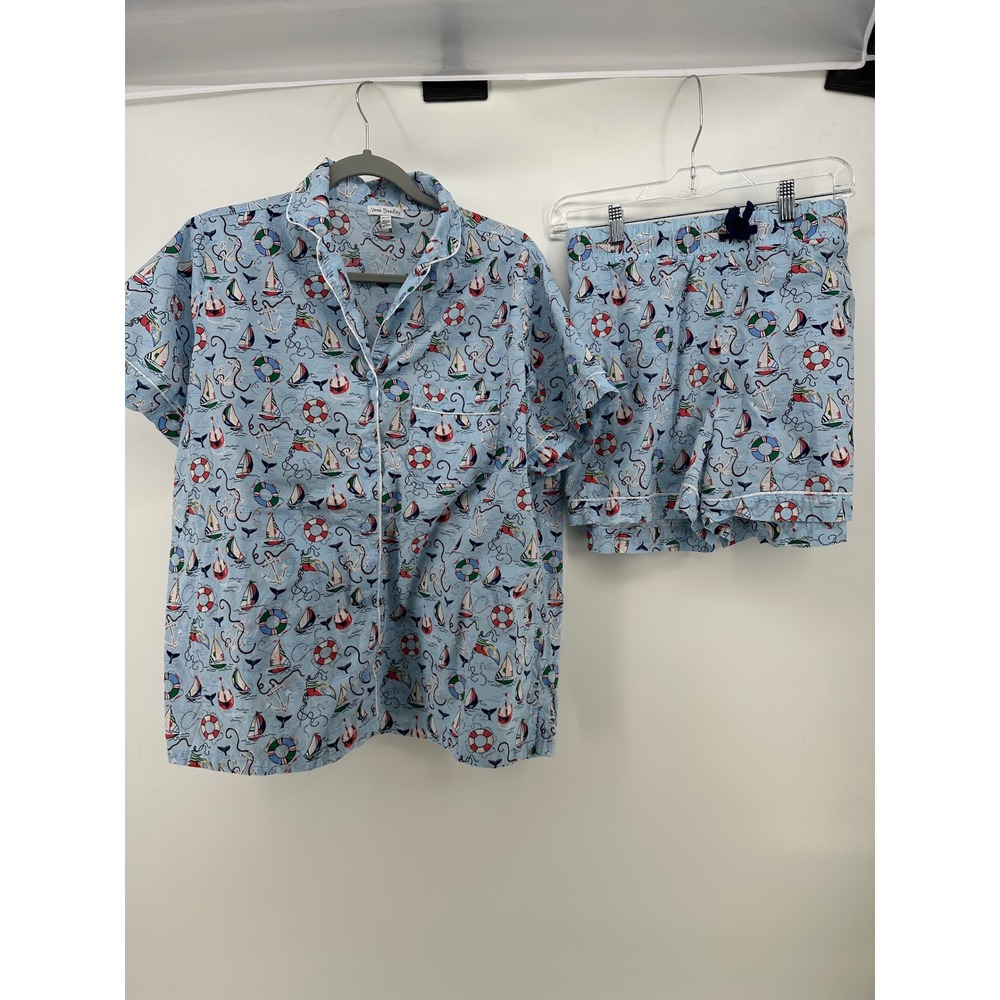 Vera Bradley Womens 2XL Pajama Set Nautical Sailboat Blue Button Top Shorts 2PC